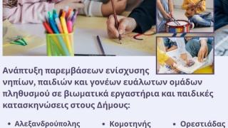 Στήριξη παιδιών και γονέων ευάλωτων ομάδων σε Αλεξανδρούπολη, Κομοτηνή και Ορεστιάδα