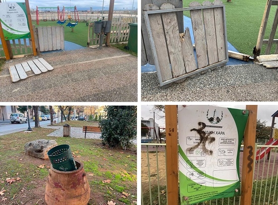 Πάλι καταστροφές σε παιδική χαρά της Αλεξανδρούπολης.