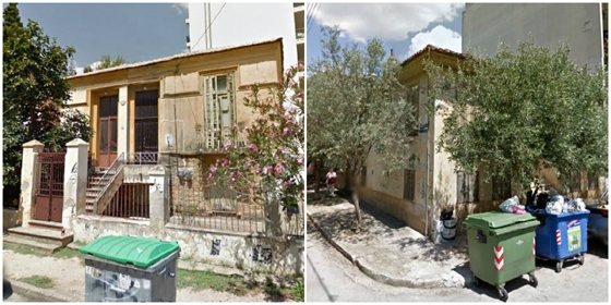 Τα κτήρια από αριστερά: Πατρ. Κυρίλλου 32 & Πραξιτέλους και Πατρ. Κυρίλλου 48 & I. Δραγούμη