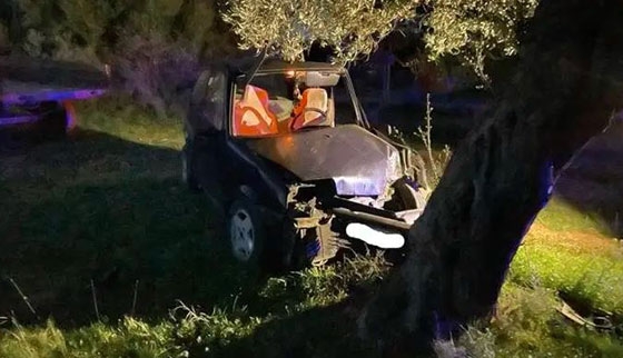 Το αυτοκίνητο που χτύπησε στο ελαιόδεντρο (πηγή: ΕΡΤ Ορεστιάδας)