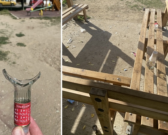 Σπασμένα γυαλιά και κάθε λογής σκουπίδια, στο πάρκο που παίζουν μικρά παιδιά.